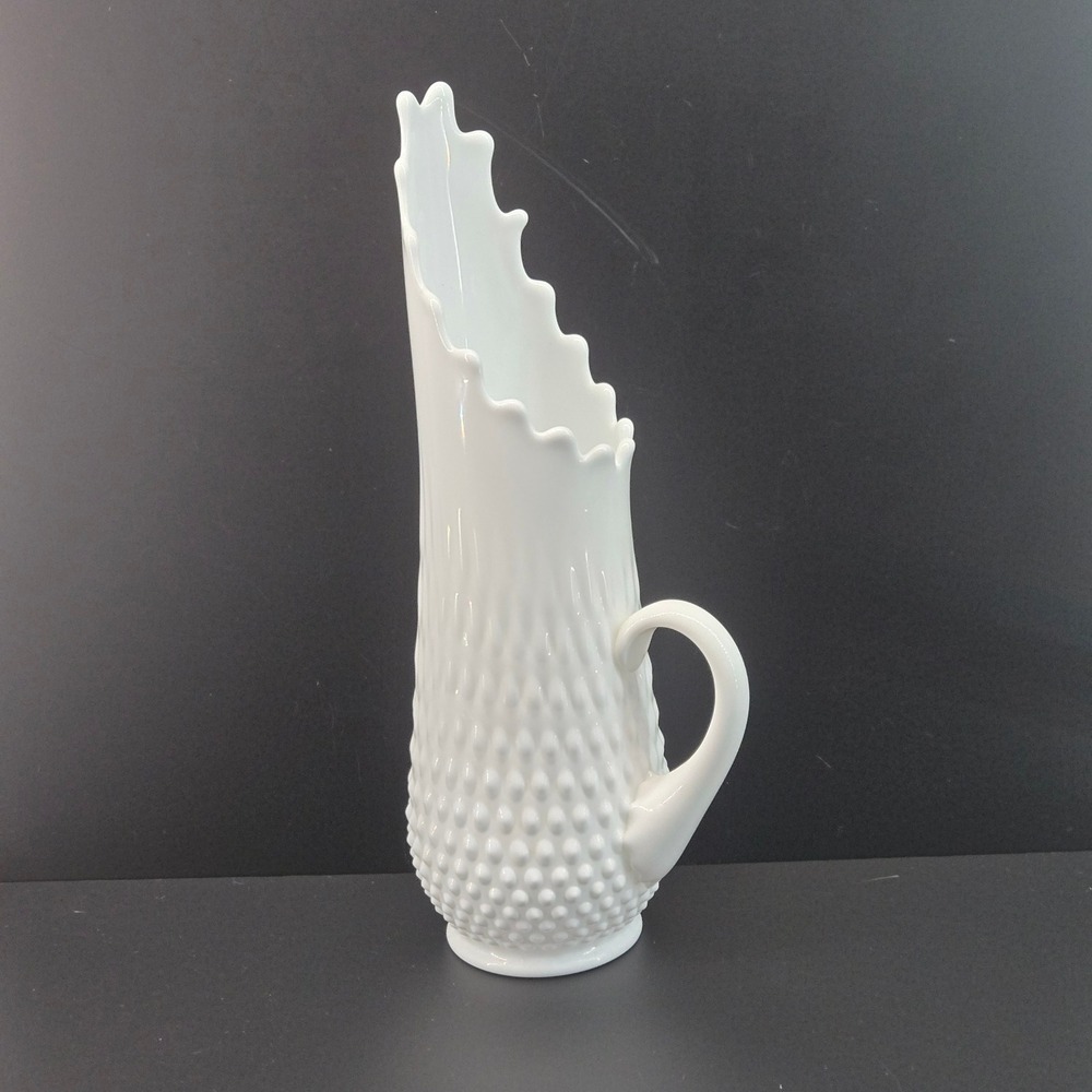 Fenton Milk Glass‎ Hobnail Swung Pitcher Vase #3760 Unmarked MCM